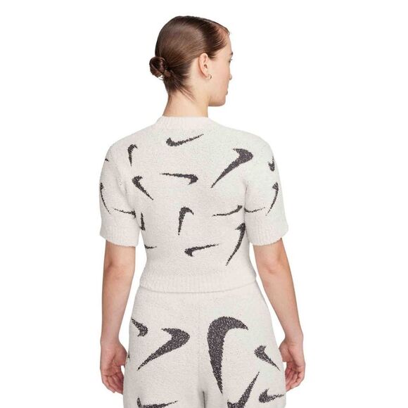 Nike Phoenix Cozy Bouclé Logo Print Slim Fit Cropped Casual Knit T-Shirt Small S - Picture 2 of 13